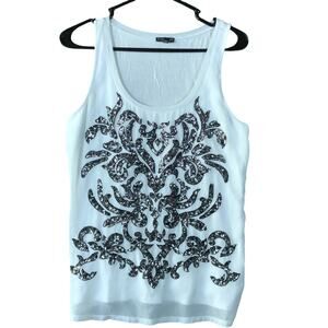 Express Womens Tank White Black Embroider Sequin Scoop Neck Lined Small
